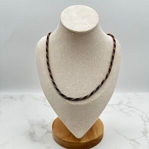 Vintage Black Silver-Tone Twisted Cord Rope Chain Fashion Push Lock Necklace